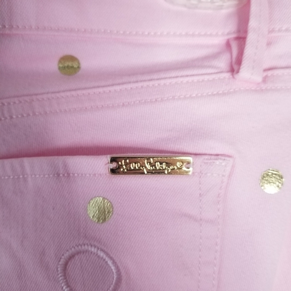 Lilly Pulitzer South Ocean Crop Flare Pink Tropics Polka Dot Denim Jeans Size 2 - Picture 15 of 15